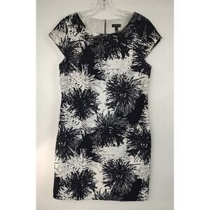 Black and White Floral Print Sheath Dress Cap Sleeve Cocktail Party Formal